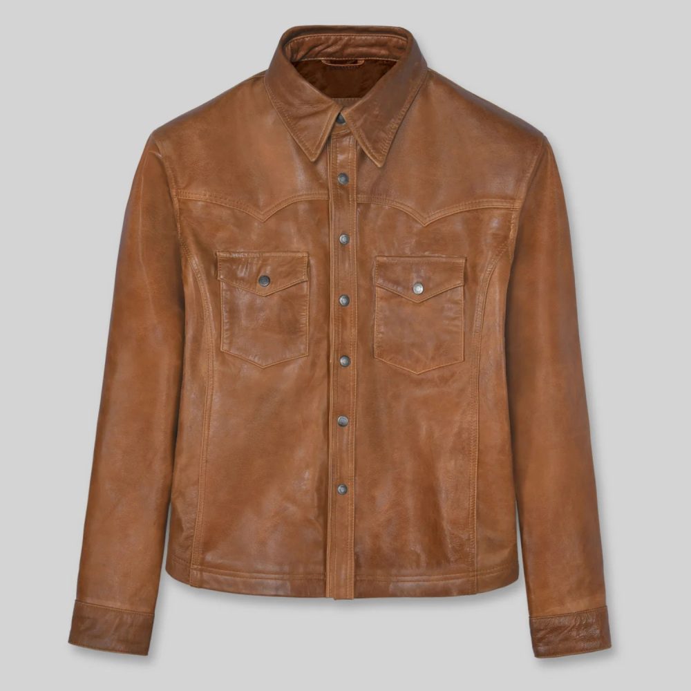 V Tab Leather Shirt Jacket