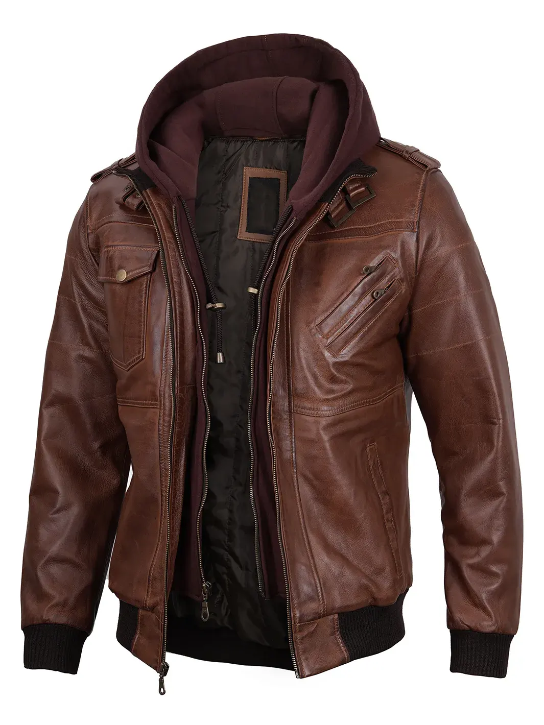 Men Leather Jacket with Hood