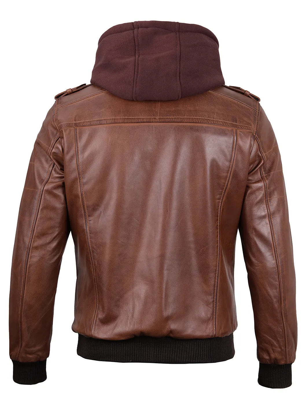 Men Leather Jacket with Hood - Image 2