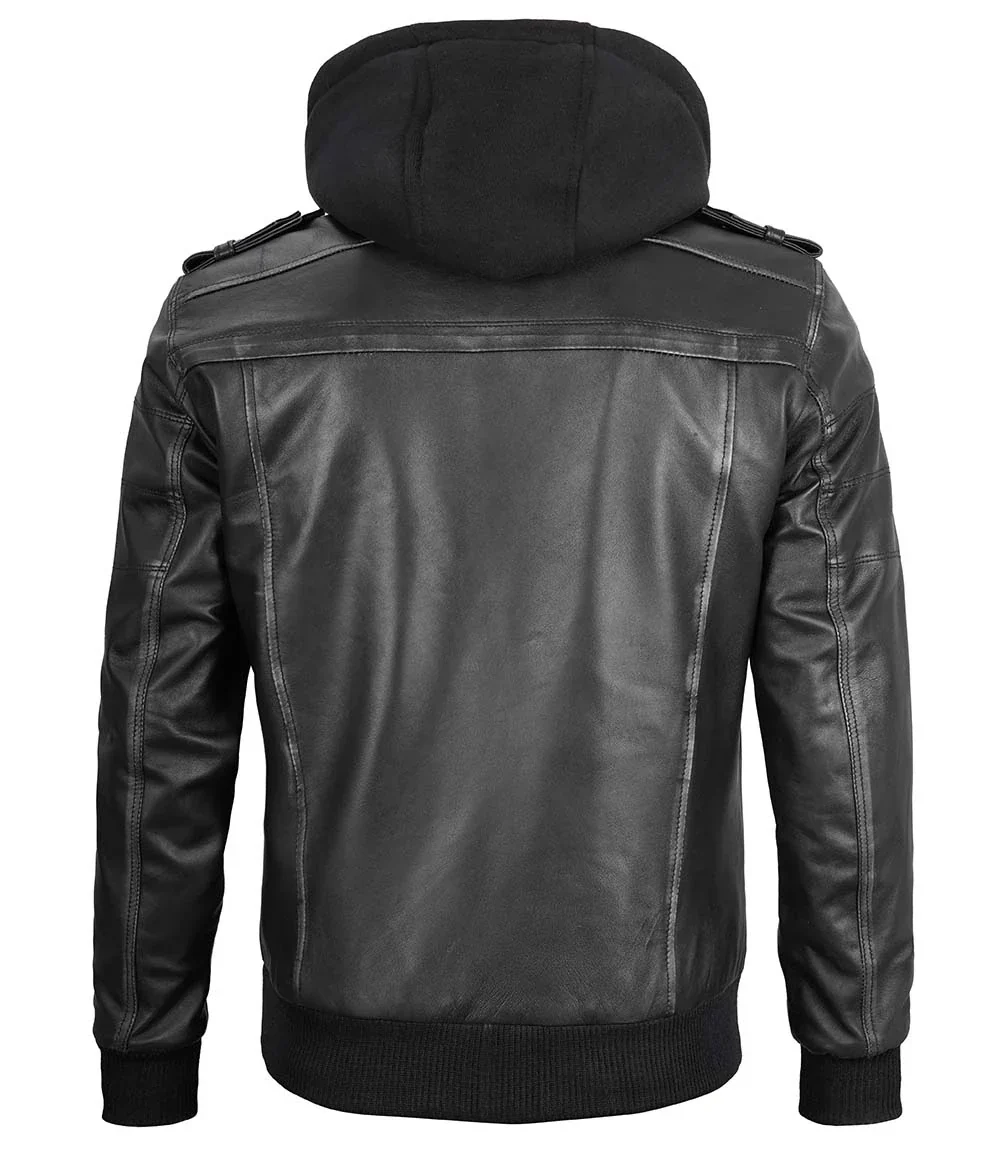 Men Leather Jacket with Hood - Image 2