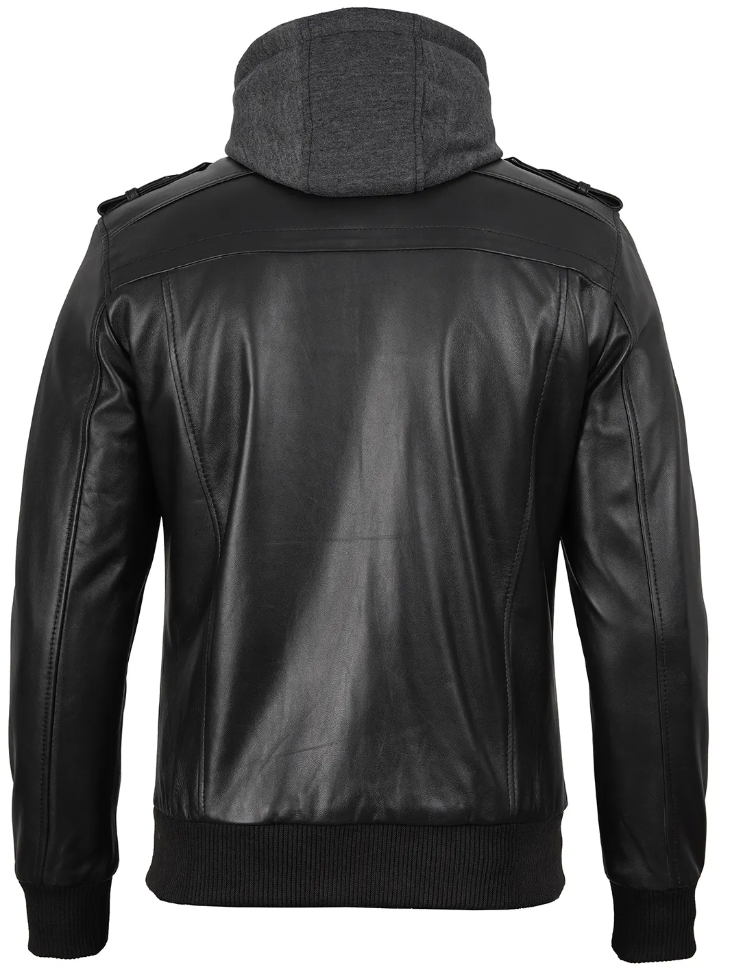Men Leather Jacket with Hood - Image 2