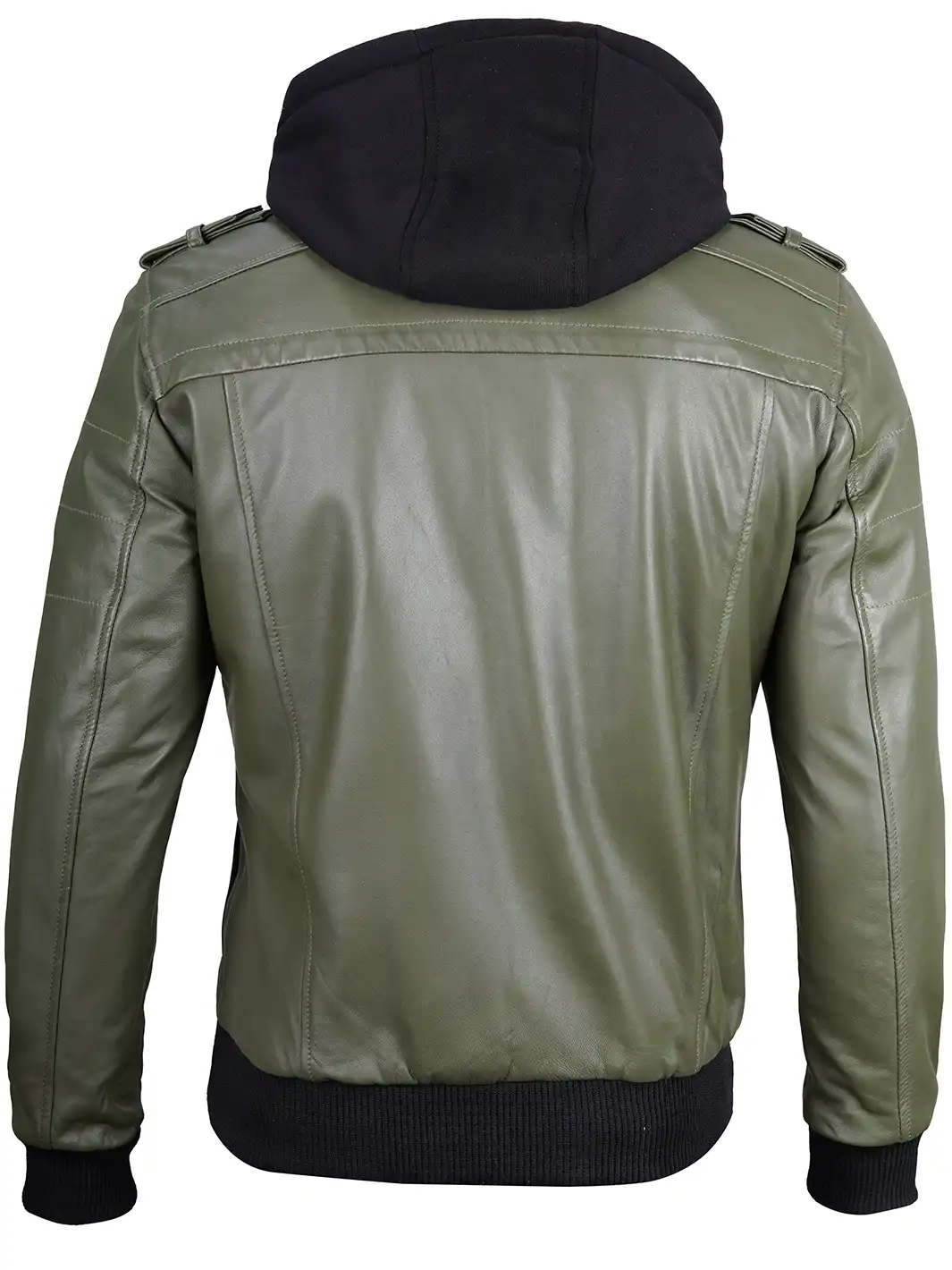 Men Leather Jacket with Hood - Image 2