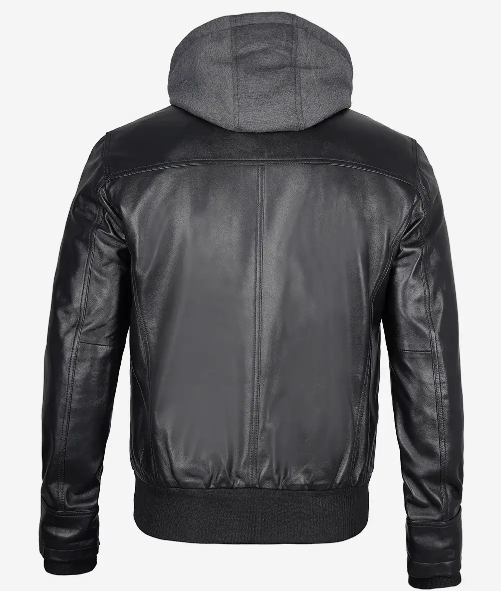 Men Leather Jacket with Hood - Image 2