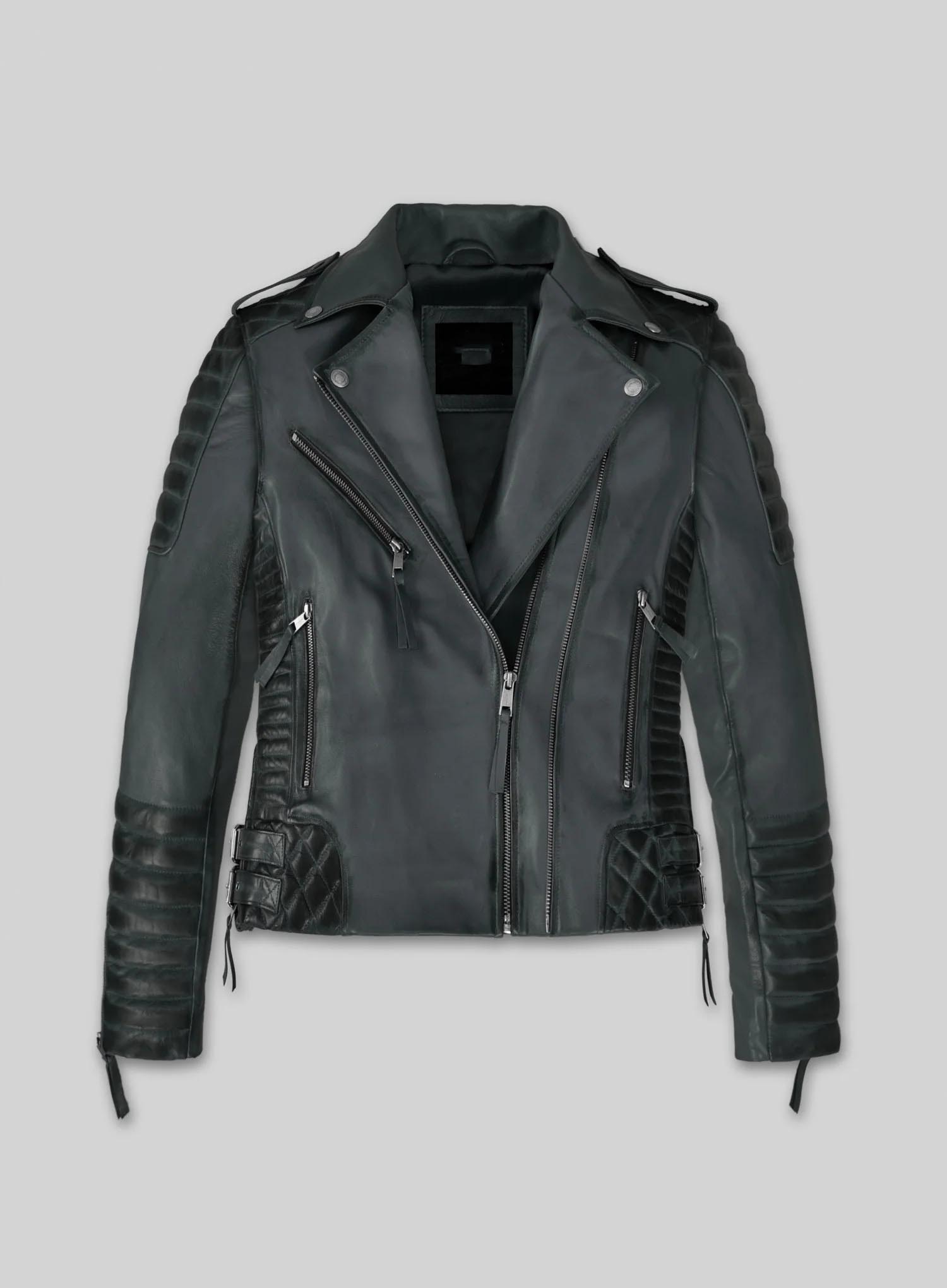 Charlotte Burnt Charcoal Leather Jacket
