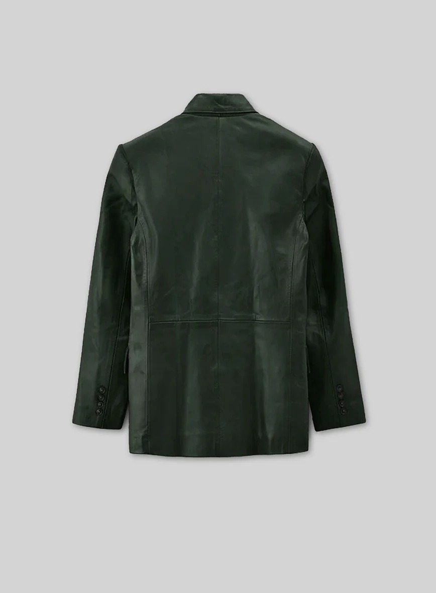 Vintage Green Leather Blazer - Image 2