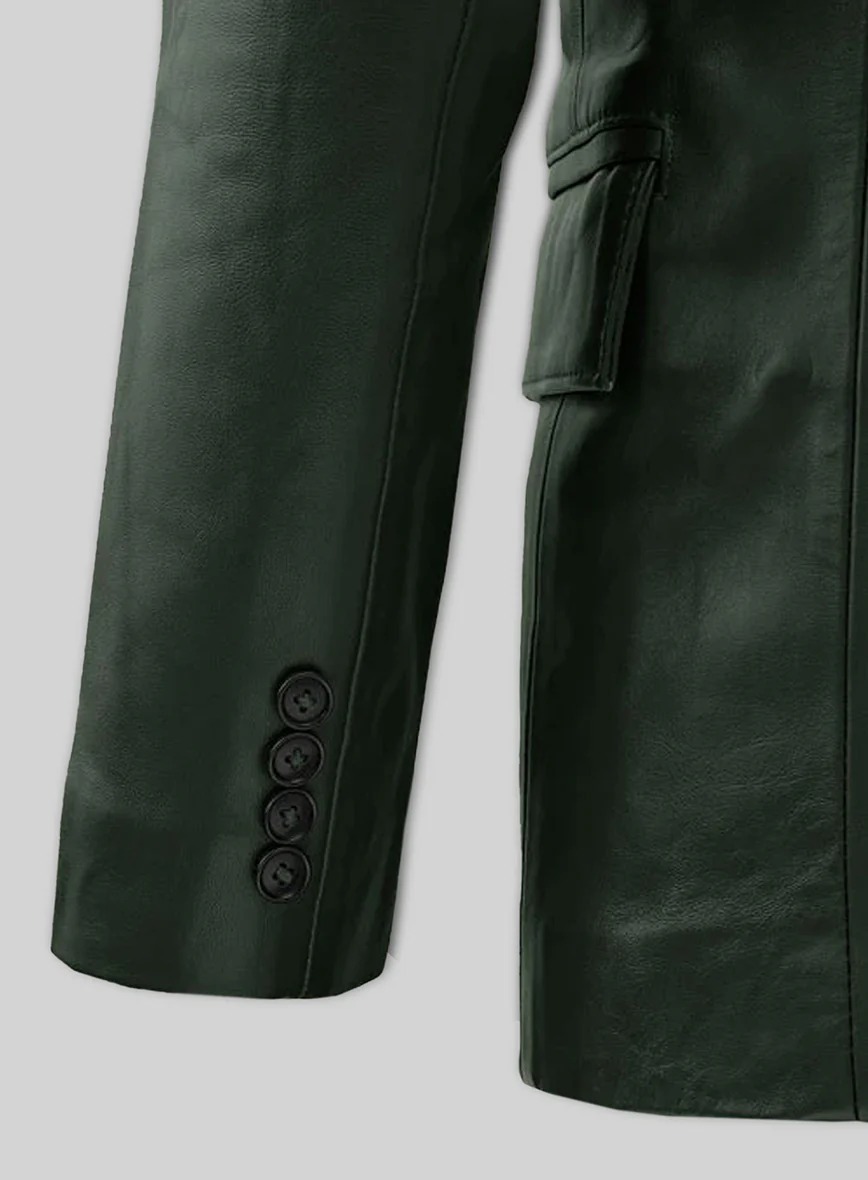 Vintage Green Leather Blazer - Image 4