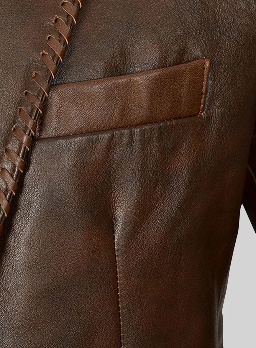 Spanish Brown Medieval Leather Blazer - Image 3