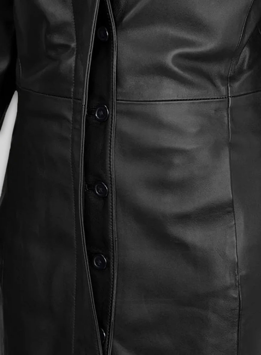 Selena Gomez Leather Long Coat - Image 3