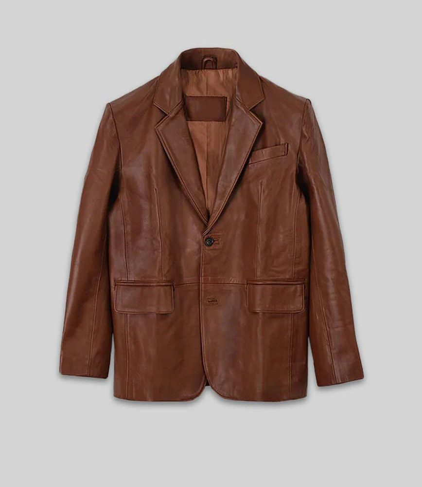 Tan Brown Leather Blazer