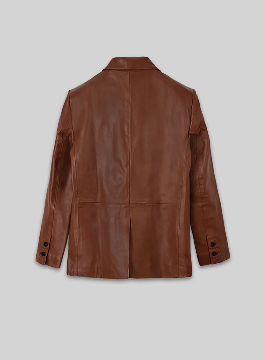 Tan Brown Leather Blazer - Image 2