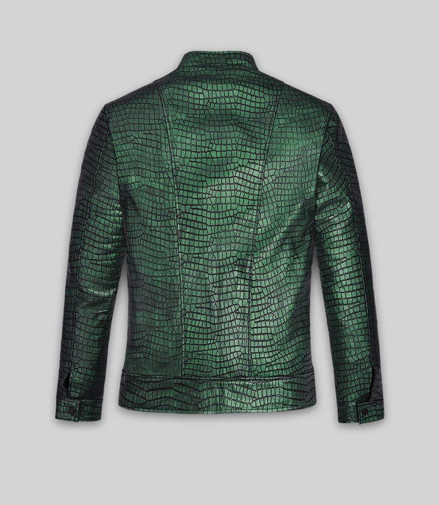 Gleaming Croc Metallic Green Leather Jacket