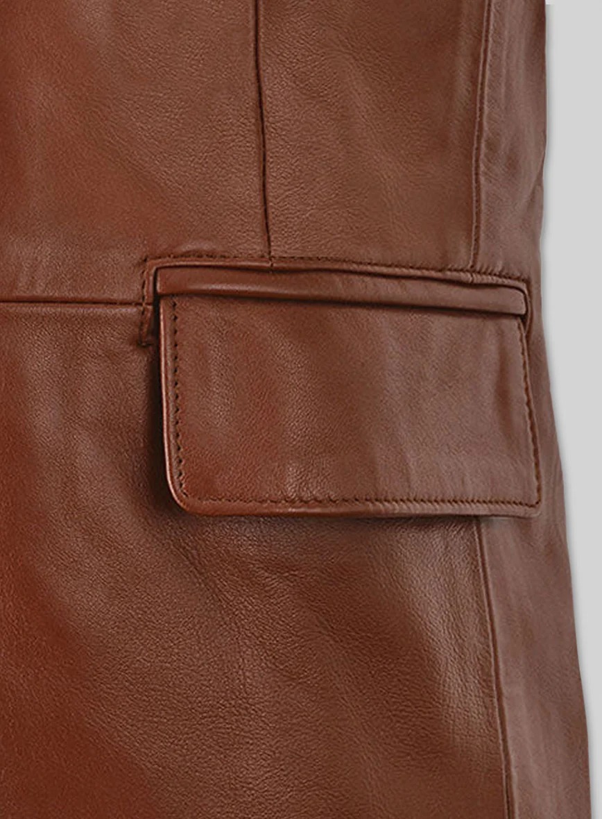 Tan Brown Leather Blazer - Image 3