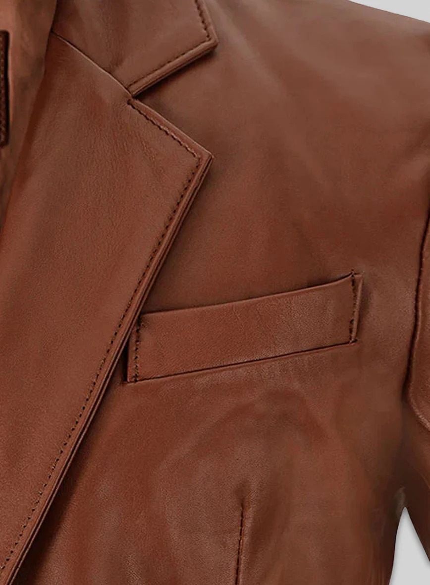 Tan Brown Leather Blazer - Image 4
