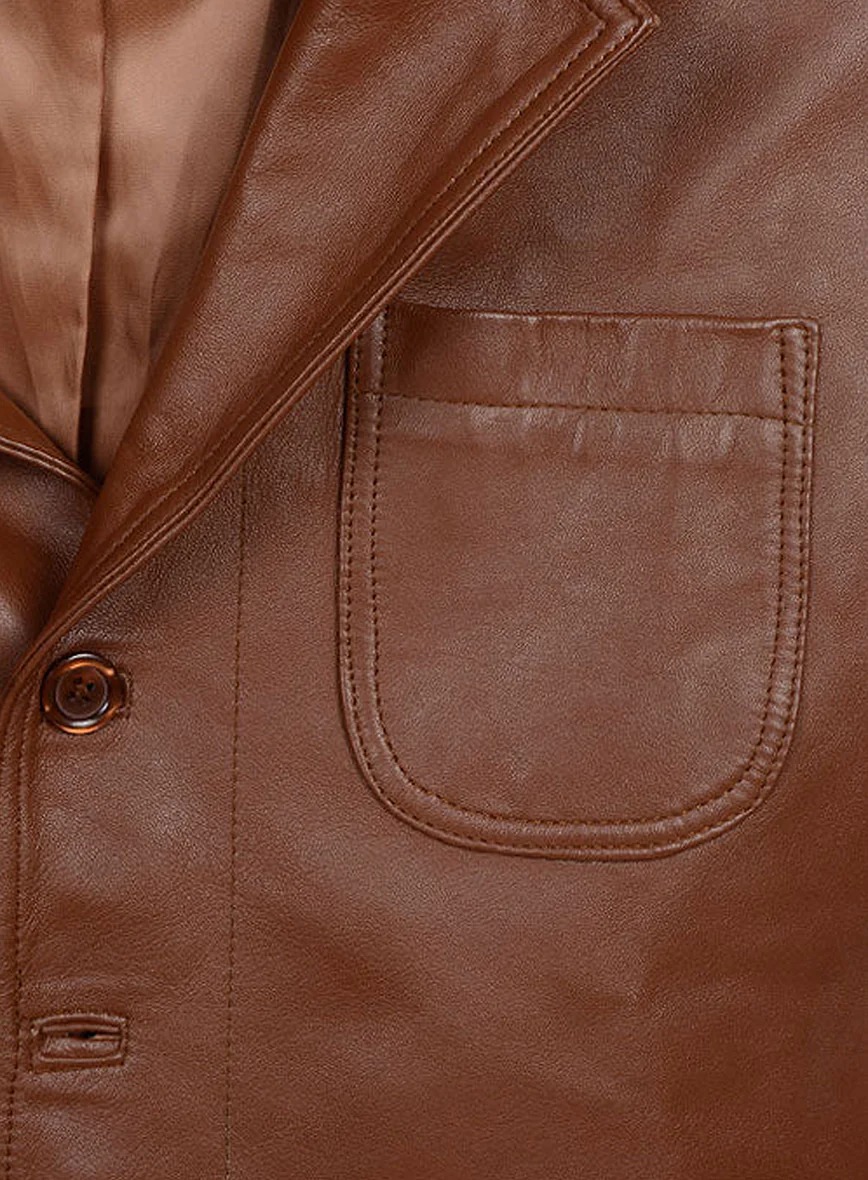 Tan Brown Daniel Craig Leather Blazer - Image 3