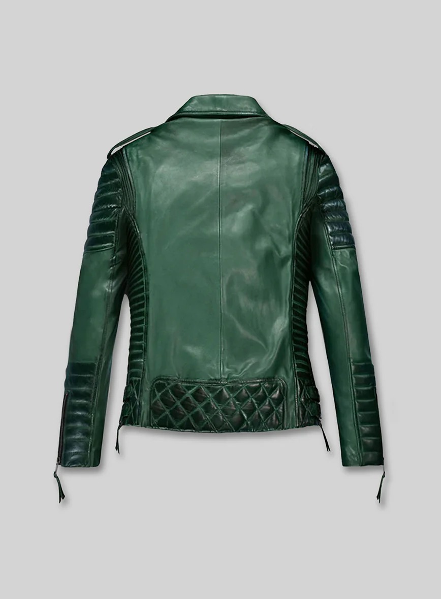 Charlotte Burnt Green Leather Jacket - Image 2