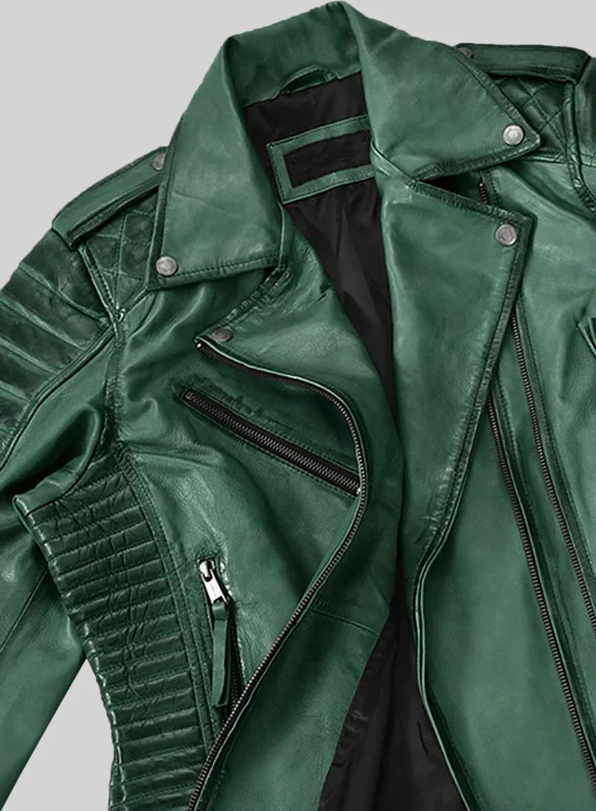 Charlotte Burnt Green Leather Jacket - Image 3