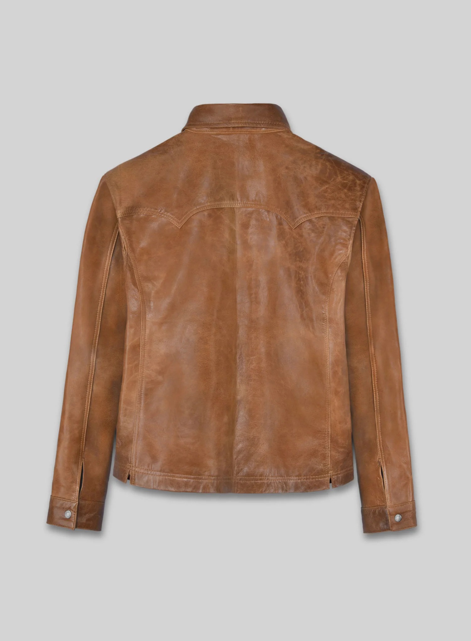 V Tab Leather Shirt Jacket - Image 2